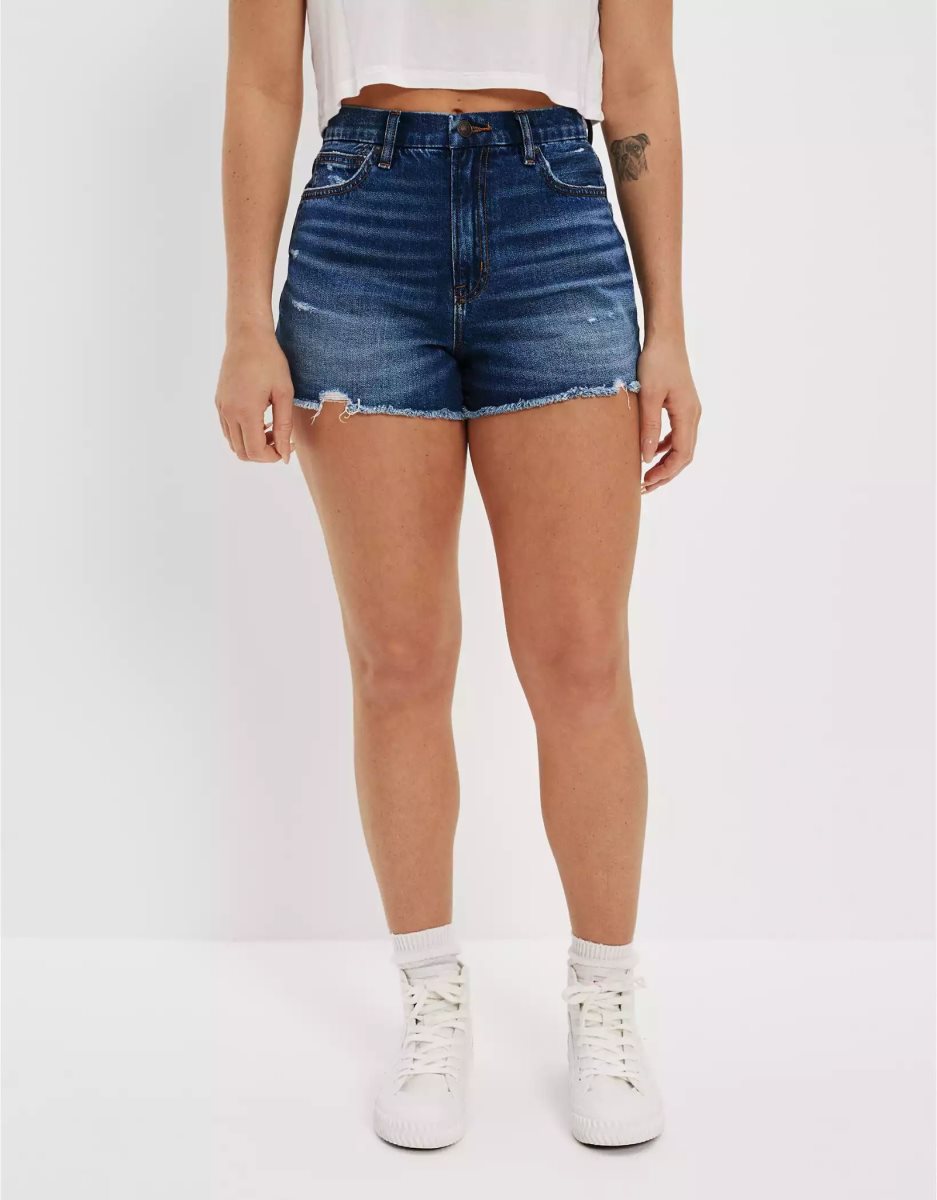 Shorts American Eagle AE Strigid Denim Curvy Highest Taille '90s Boyfriend Indigo Foncé Lavage Femme | WEH-55411592